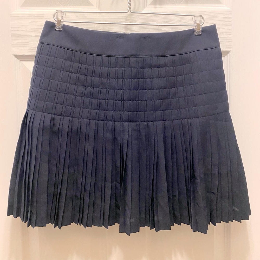 NWOT J Crew Navy Pleated Mini Skirt, 18 1/2 inches long
